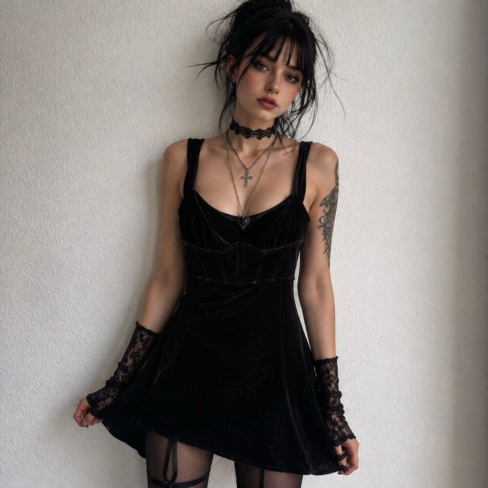 Short Black Velvet Mini Dress Whimsy Goth Fairy Urban Outfitters Size SP